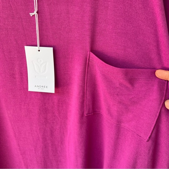 ANDREE Solid Hi-Low Chest Pocket Top MAGENTA PURPLE SIZE 1X NWT - Picture 5 of 9